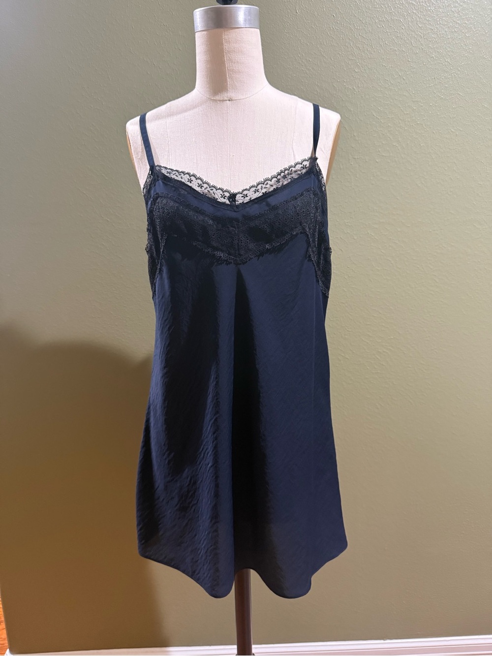CAbi Black Lace-Trim Slip Chemise